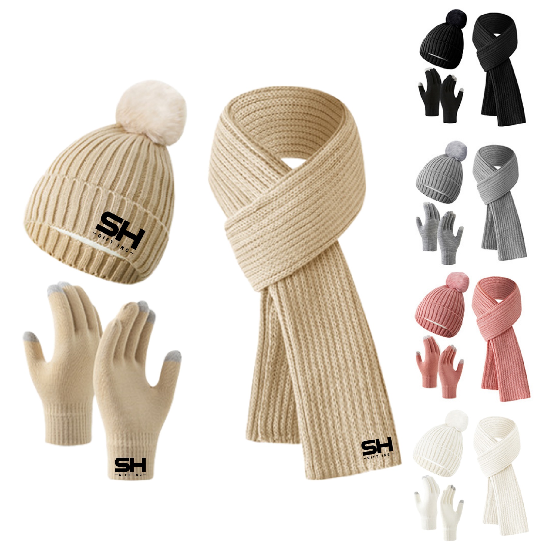 Winter Scarf Gloves and Knit Beanie Hat Set 2