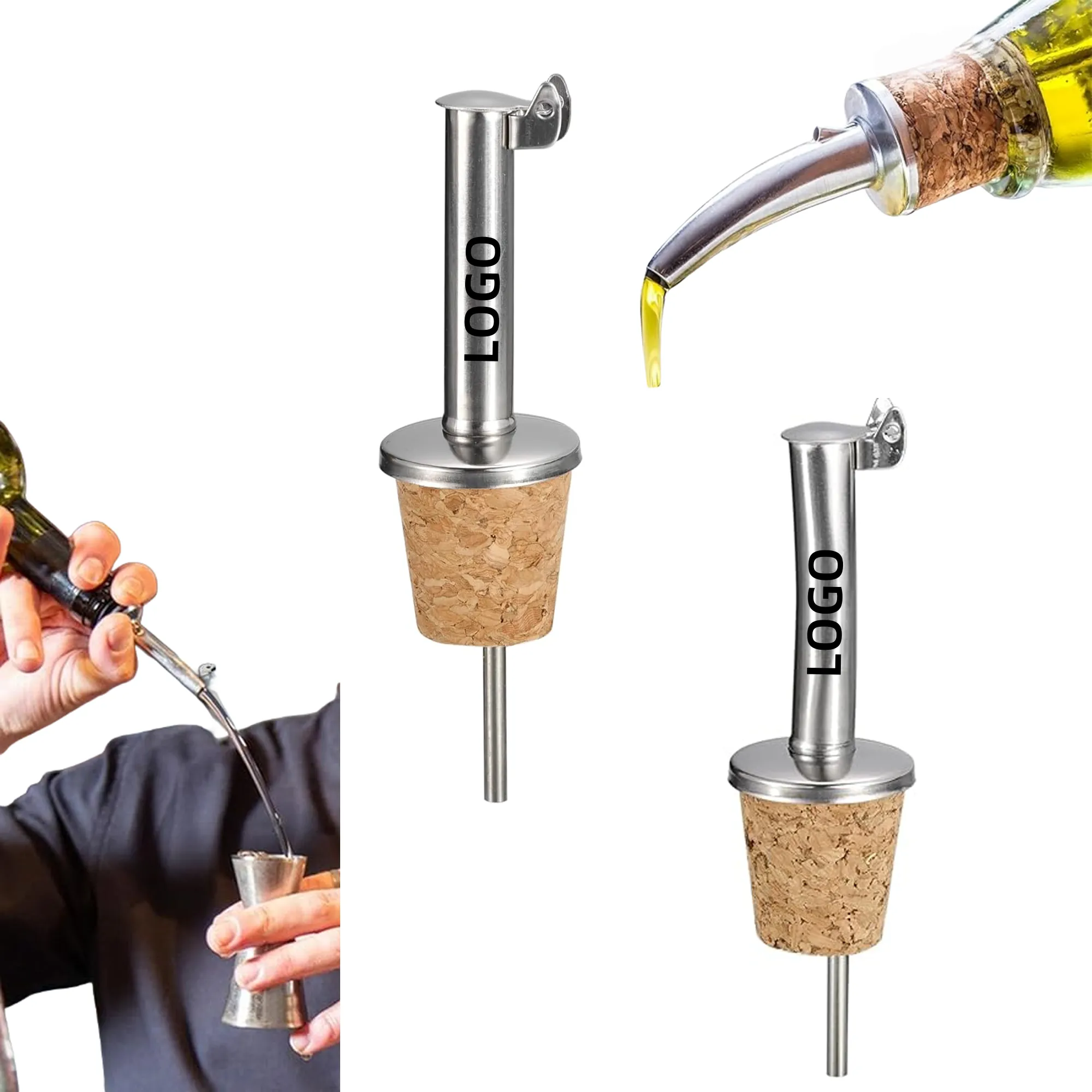 MOQ Stainless Steel Auto Flip Bottle Pourers With Wood Cap 5
