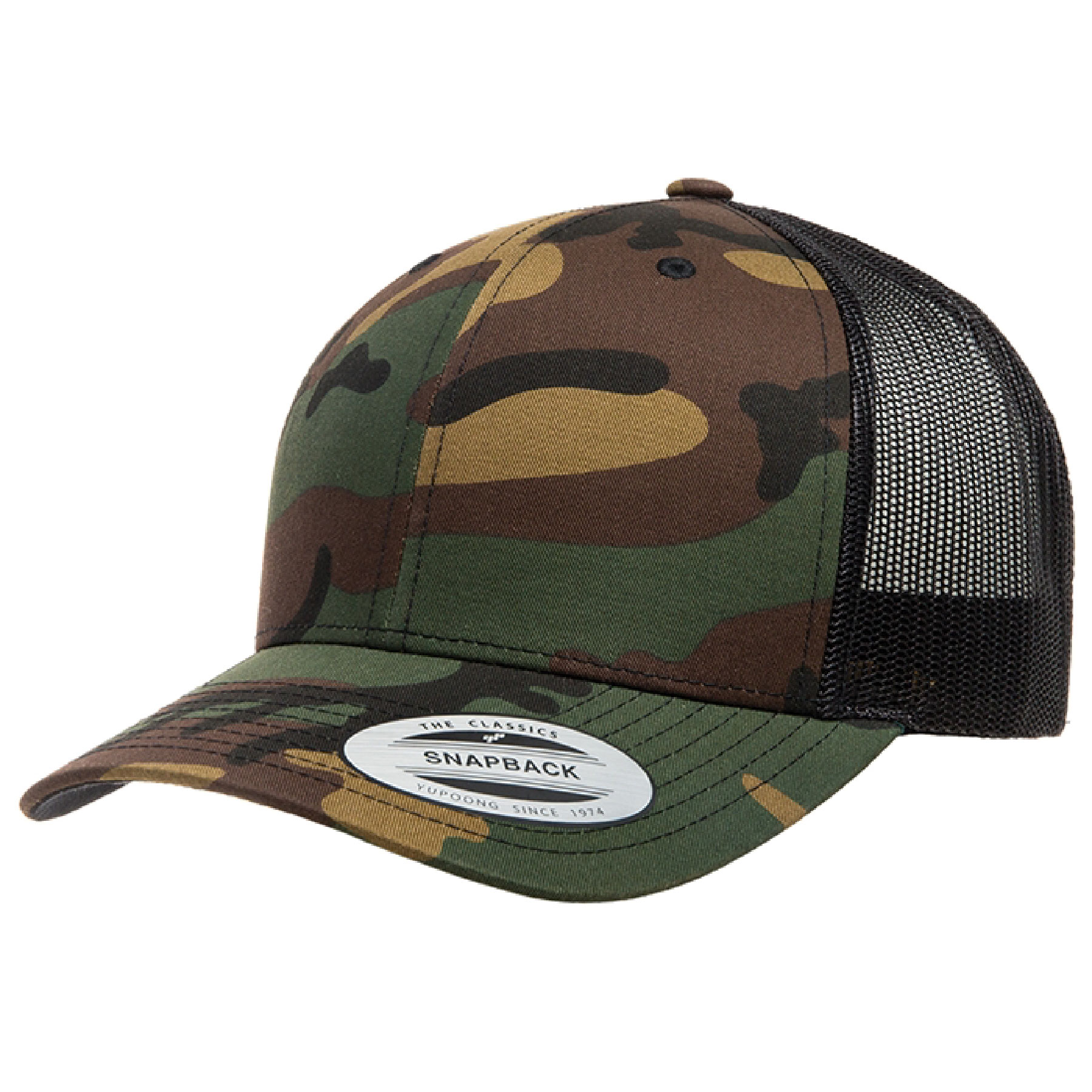 Yupoong 6606CA YP Classics Camo Retro Trucker Hat with Leatherette Patches or Embroidery 20
