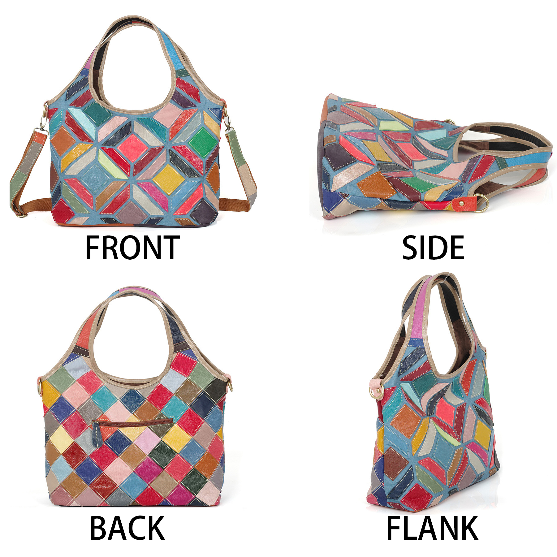 Genuine Leather Colourful hand-paneled shoulder tote 6