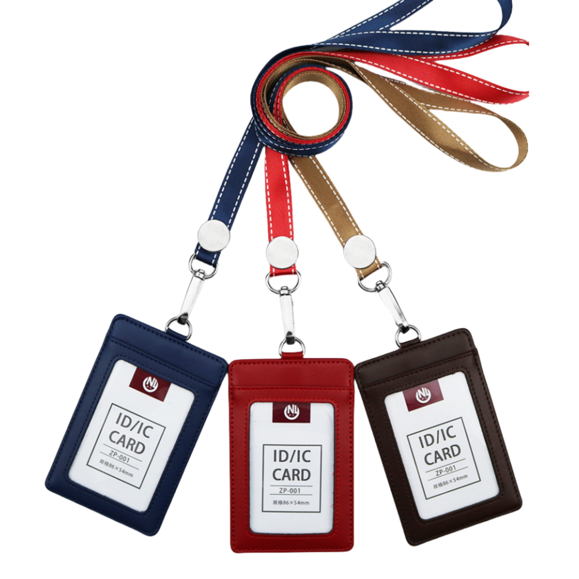 Vertical PU Leather ID Badge Holder with Detachable Neck Lanyard Strap 4