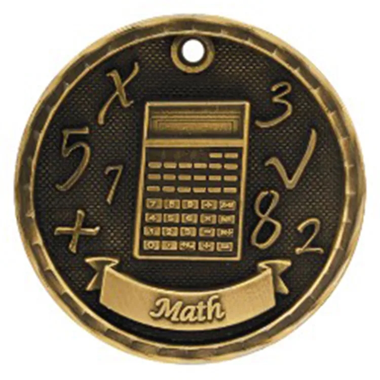 2" Antique Finish 3D Math Medal 2