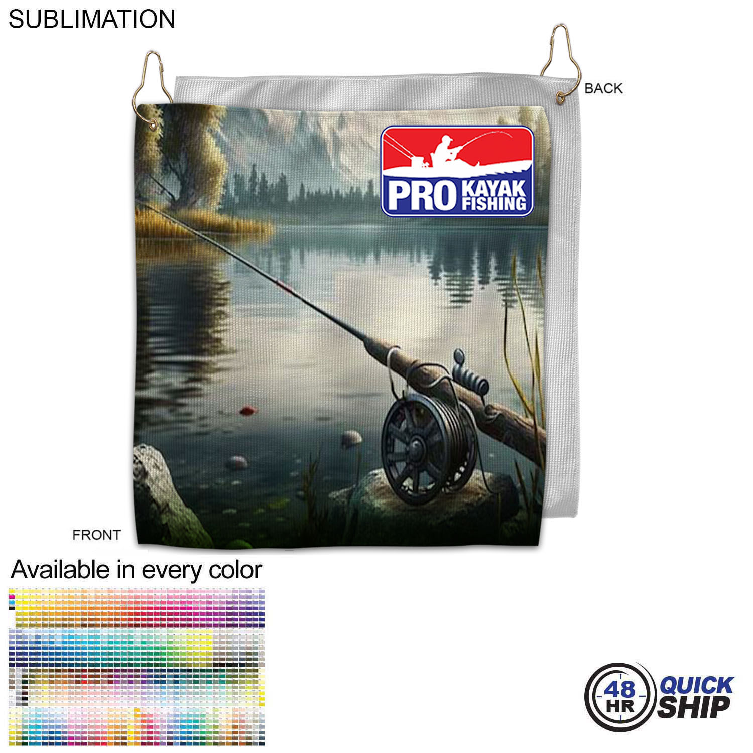 48Hr Quick Ship - Colored Microfiber Dri-Lite Terry Fishing Towel, 10x10, Grommet & Hook, Sublimated 2