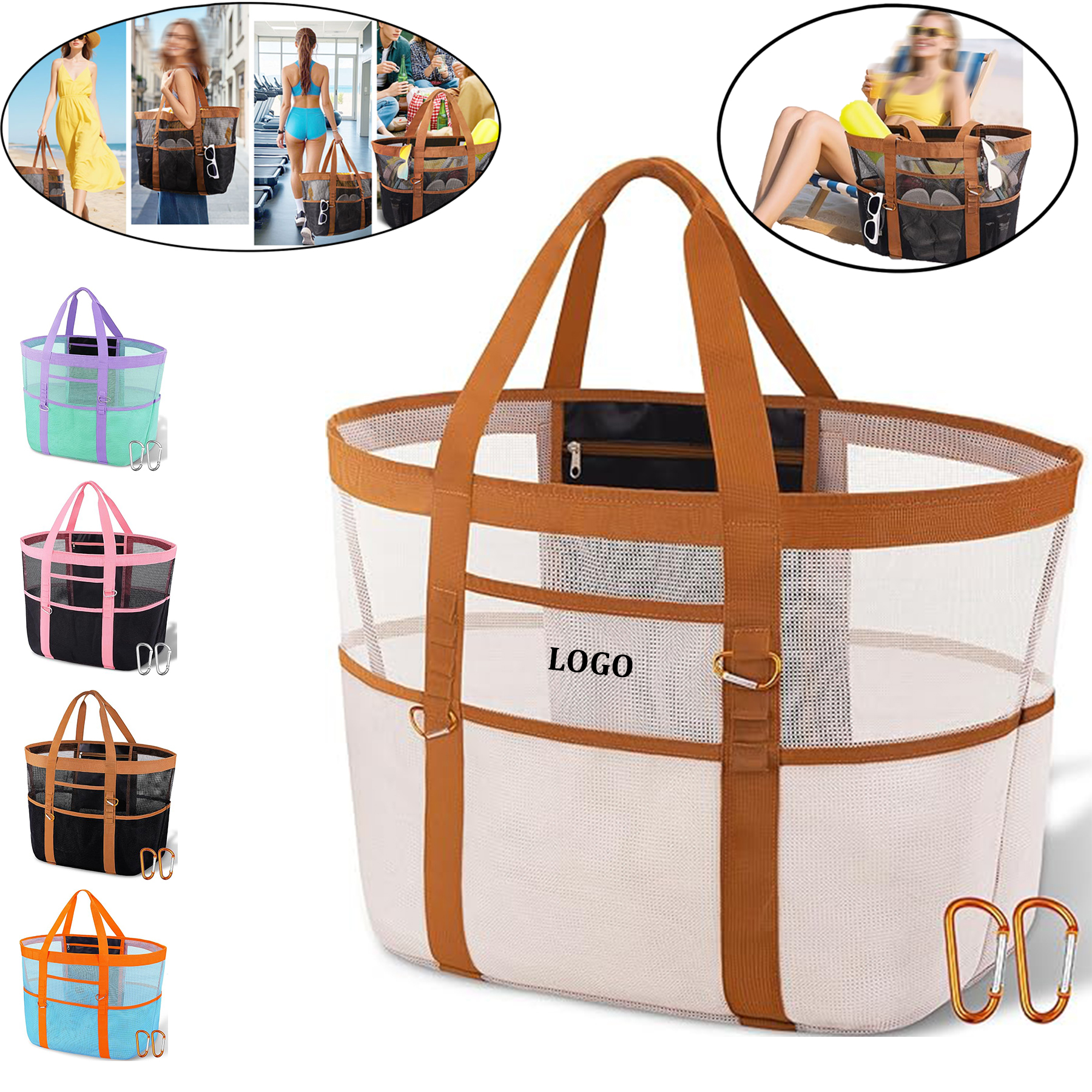 Mesh Large Beach Tote Bag, custom tote bag with logo imprint 8