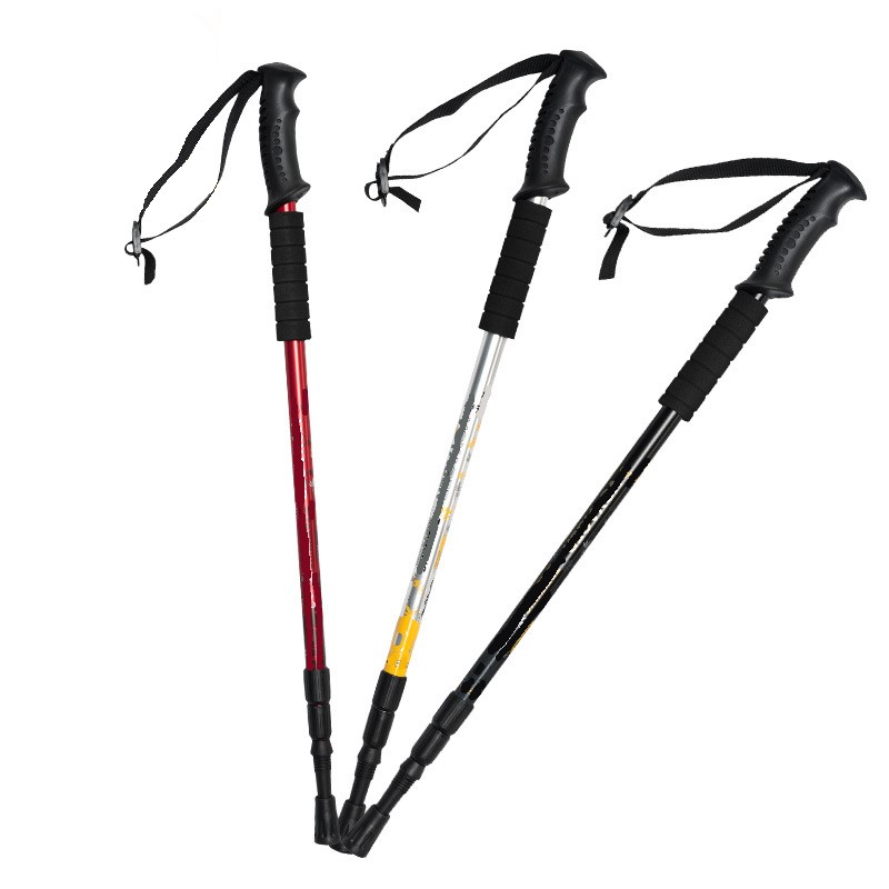 Portable Straight Handle Aluminum Alloy Three-section Shock-absorbing Trekking Pole Travel Walking 3