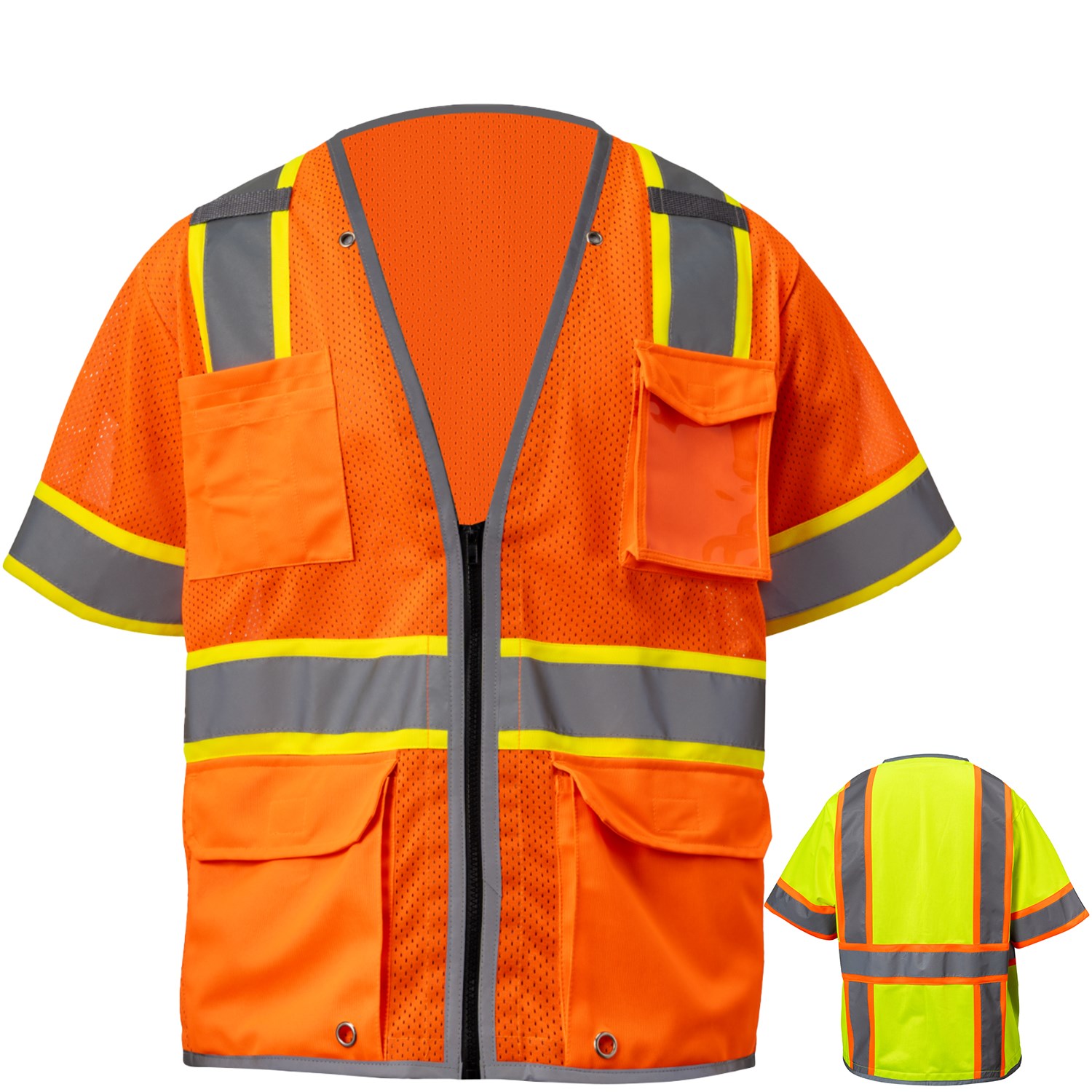 3.8oz. Knitted Class 3 Two Tone Reflective Safety Vest with Dual Mic Tab & 4 Pockets 5