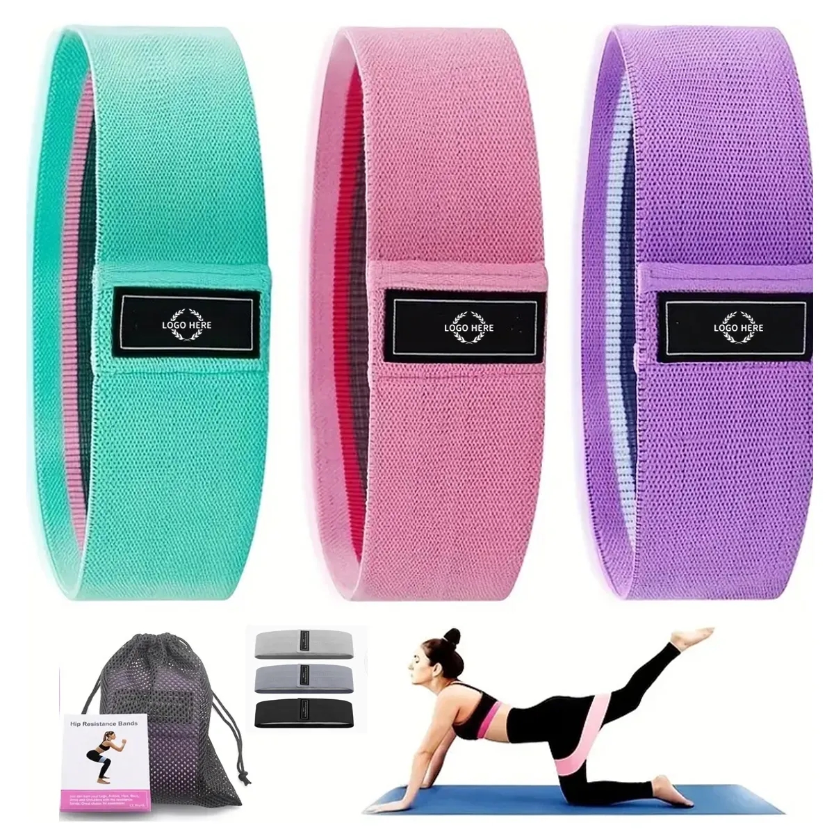 Non-Slip Fabric Resistance Bands Set of 3 2