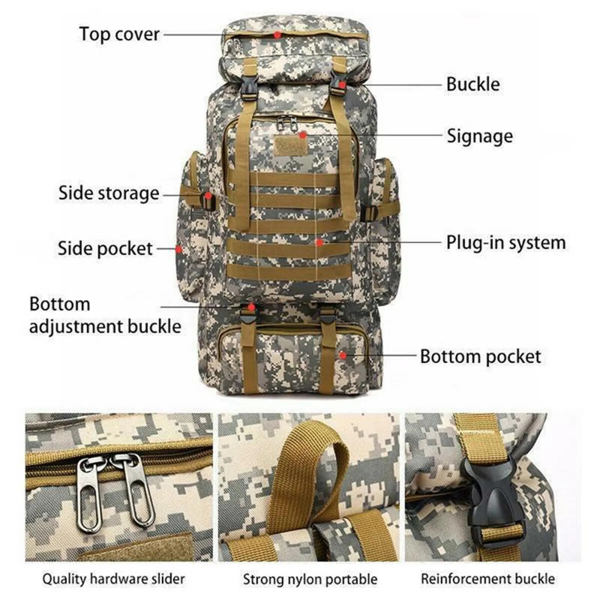 70L Camping Hiking Military Tactical Backpack 1