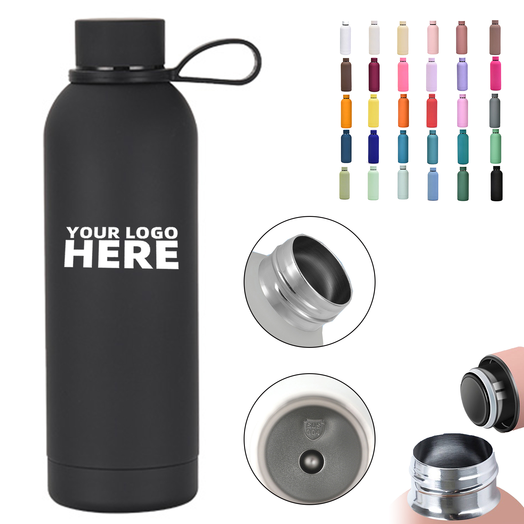 304 Stainless Steel 18 OZ Double Vacuum Flask, custom water bottle with logo imprint 2