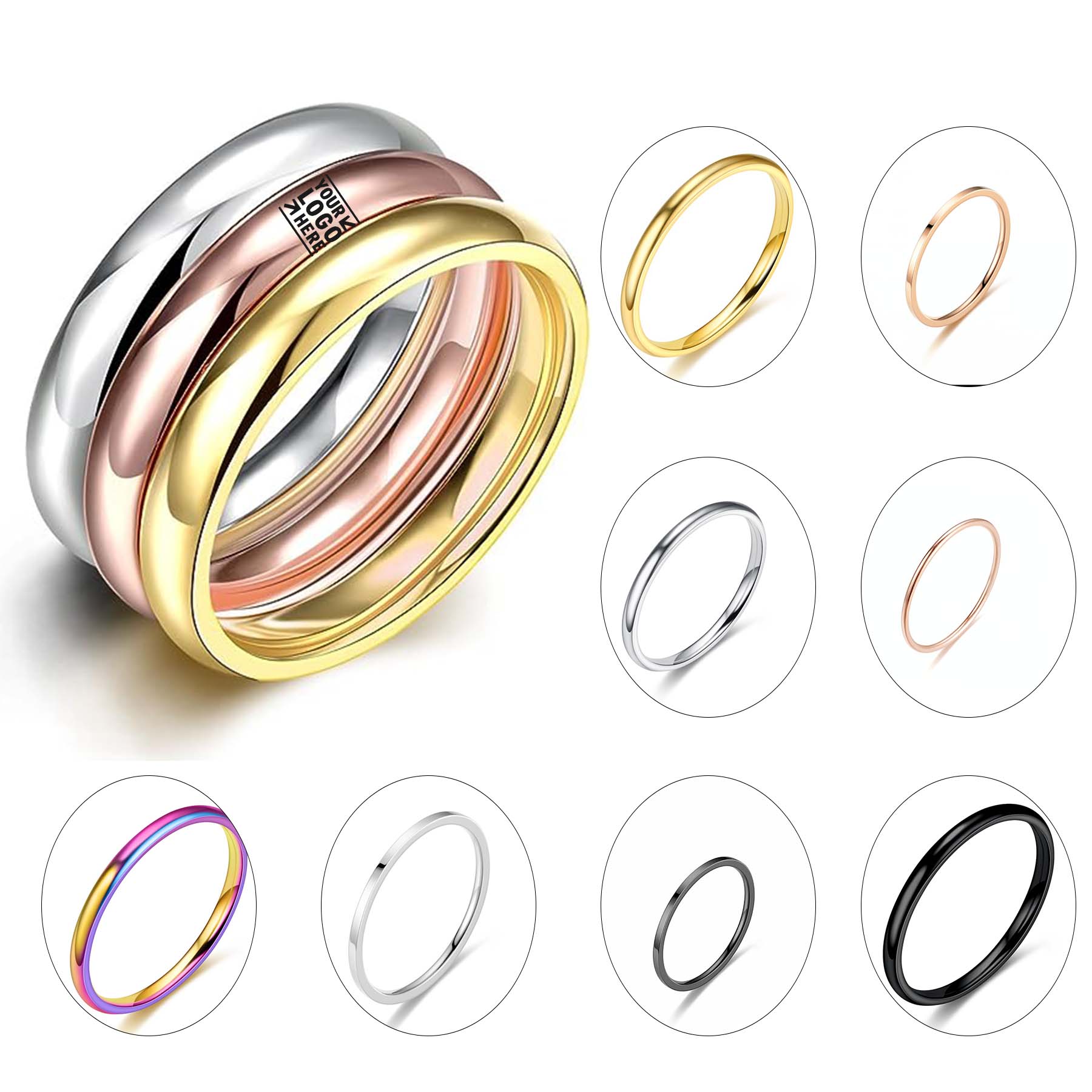 Women's 3mm Stainless Steel Plain Band Stackable Ring 2