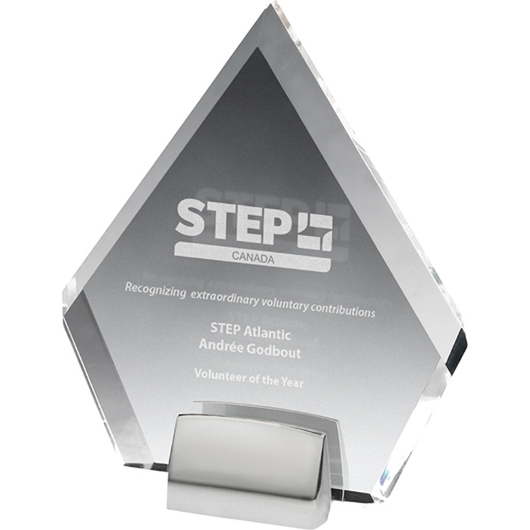 Chrome Base Clear Acrylic Diamond Award (6'x 7"x 3/4") Laser Engraved