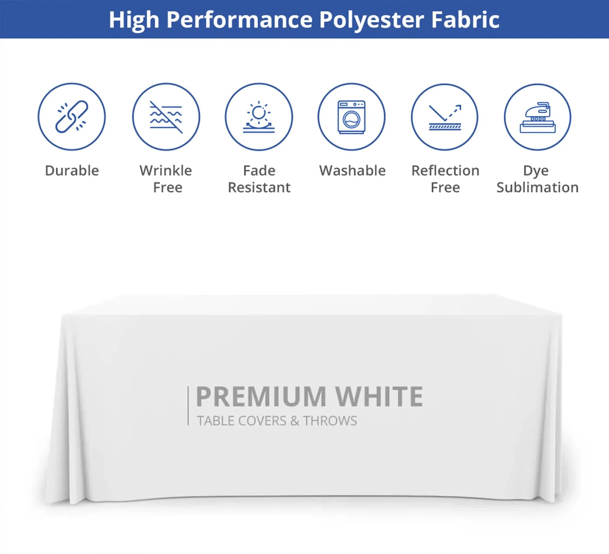 Premium White Table Covers & Throws - 3 sided (8ft x 2.5ft) 7
