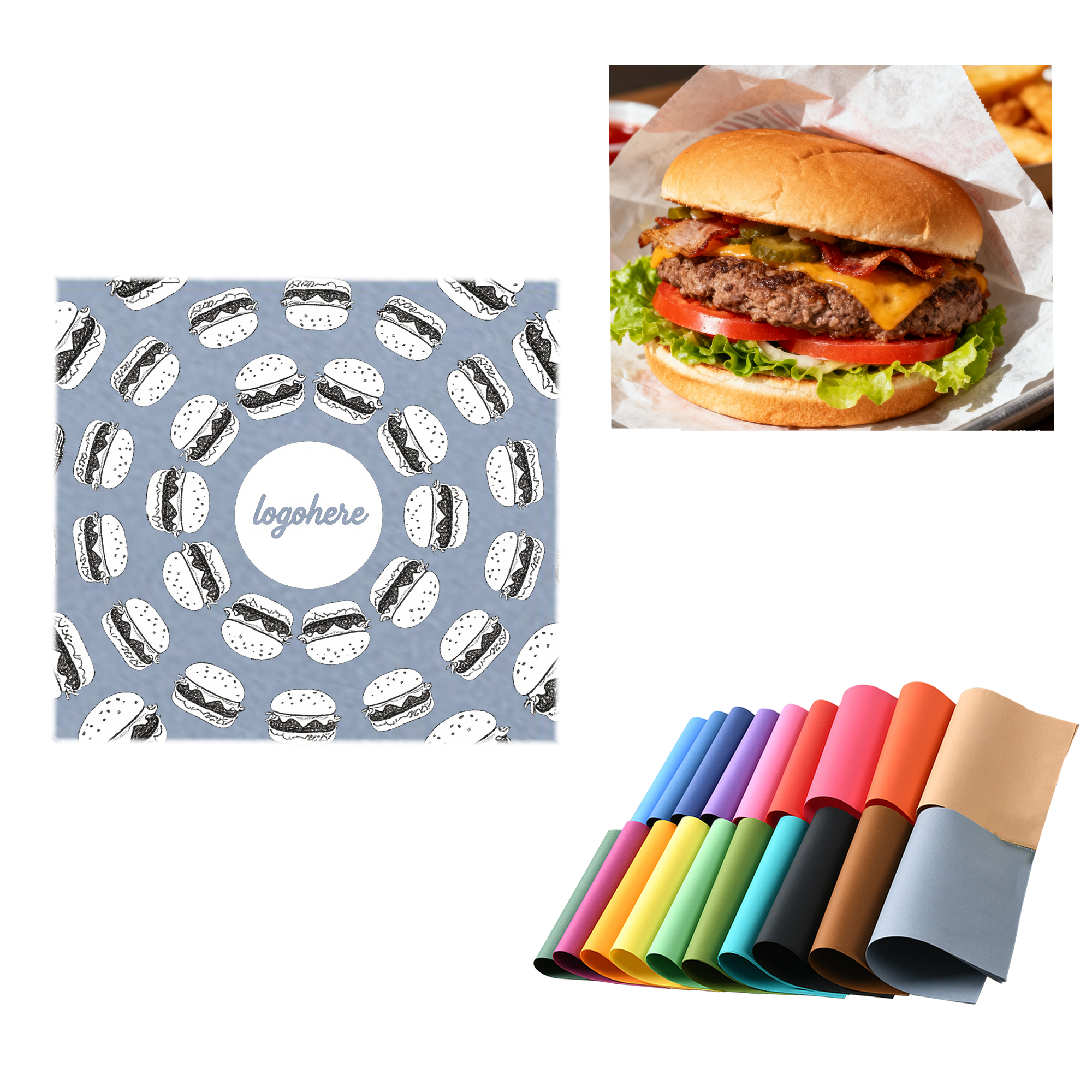 MOQ 1000 Colored Custom Printed Burger Paper 2