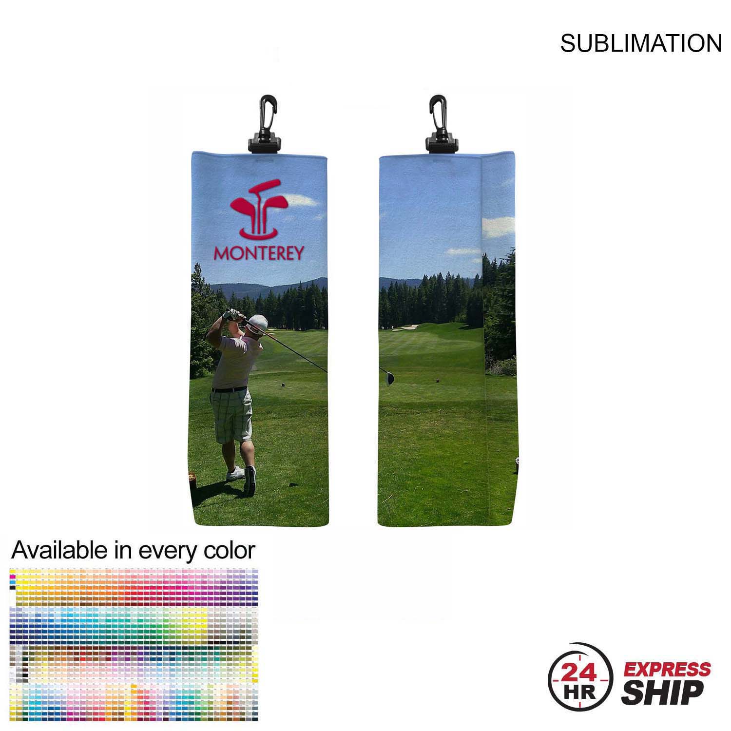 24 Hr Express Ship - Microfiber Suede Shammy Golf Towel, Finished size 6x15, Trifold, Sublimated 2