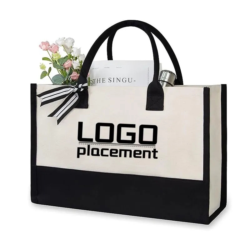Personalized Initial Canvas Beach Tote Bag, custom tote bag with logo imprint 2