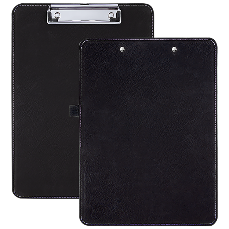 9" x 12 1/2" Black/Silver Leatherette Clipboard 1