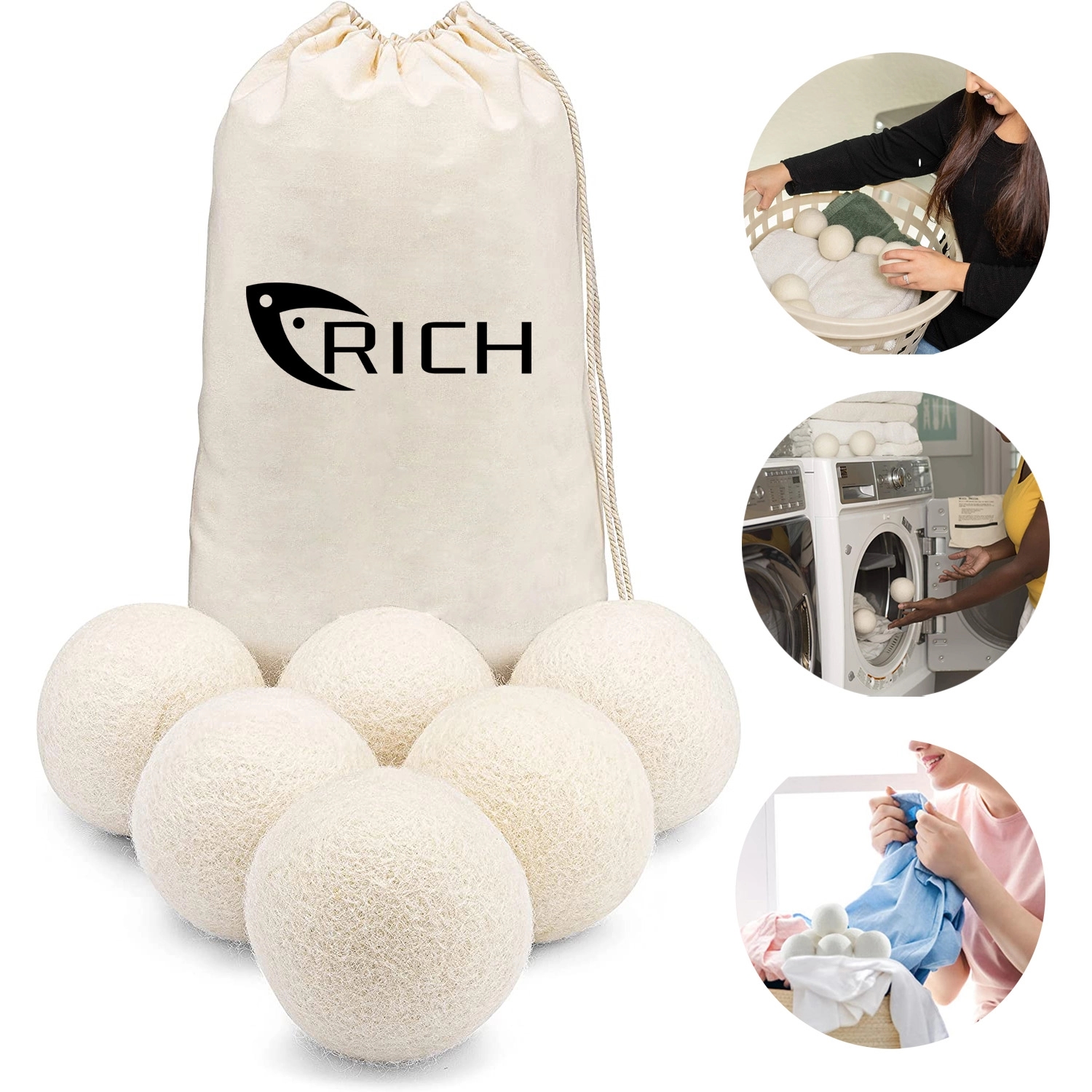 Set Of 6 Wool Dryer Balls With Pouch 2