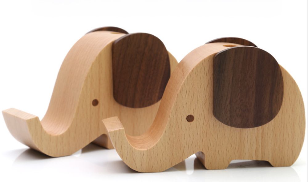 Elephant Wooden Pen Cup With Phone Holder 2