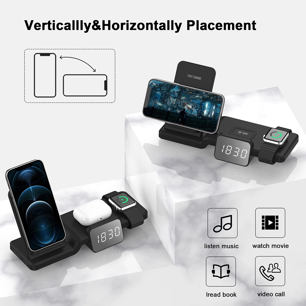 3 in 1 Wireless Charging Station with Digital Alarm Clock 9