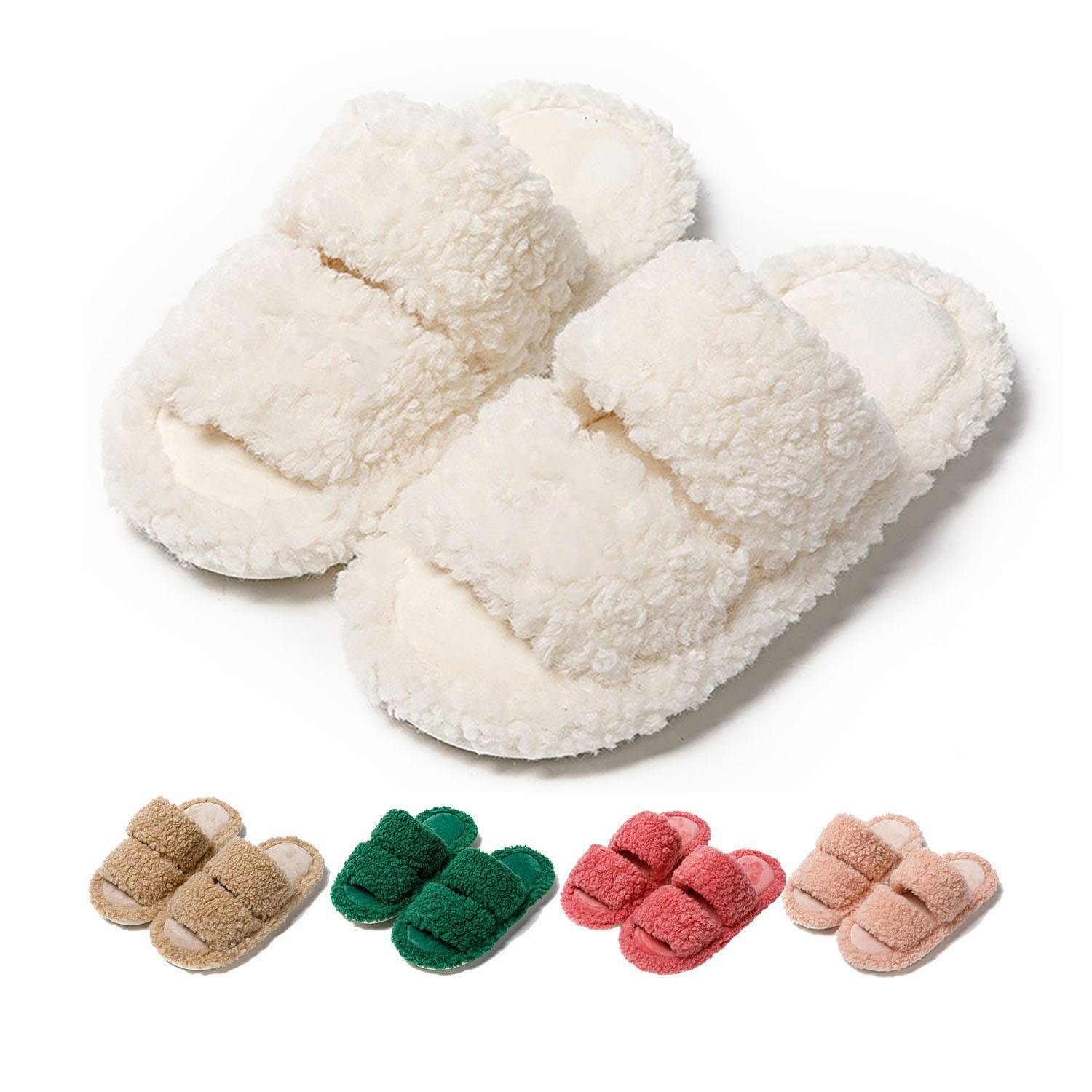 Womens Open Toe Fluffy House Slippers 9