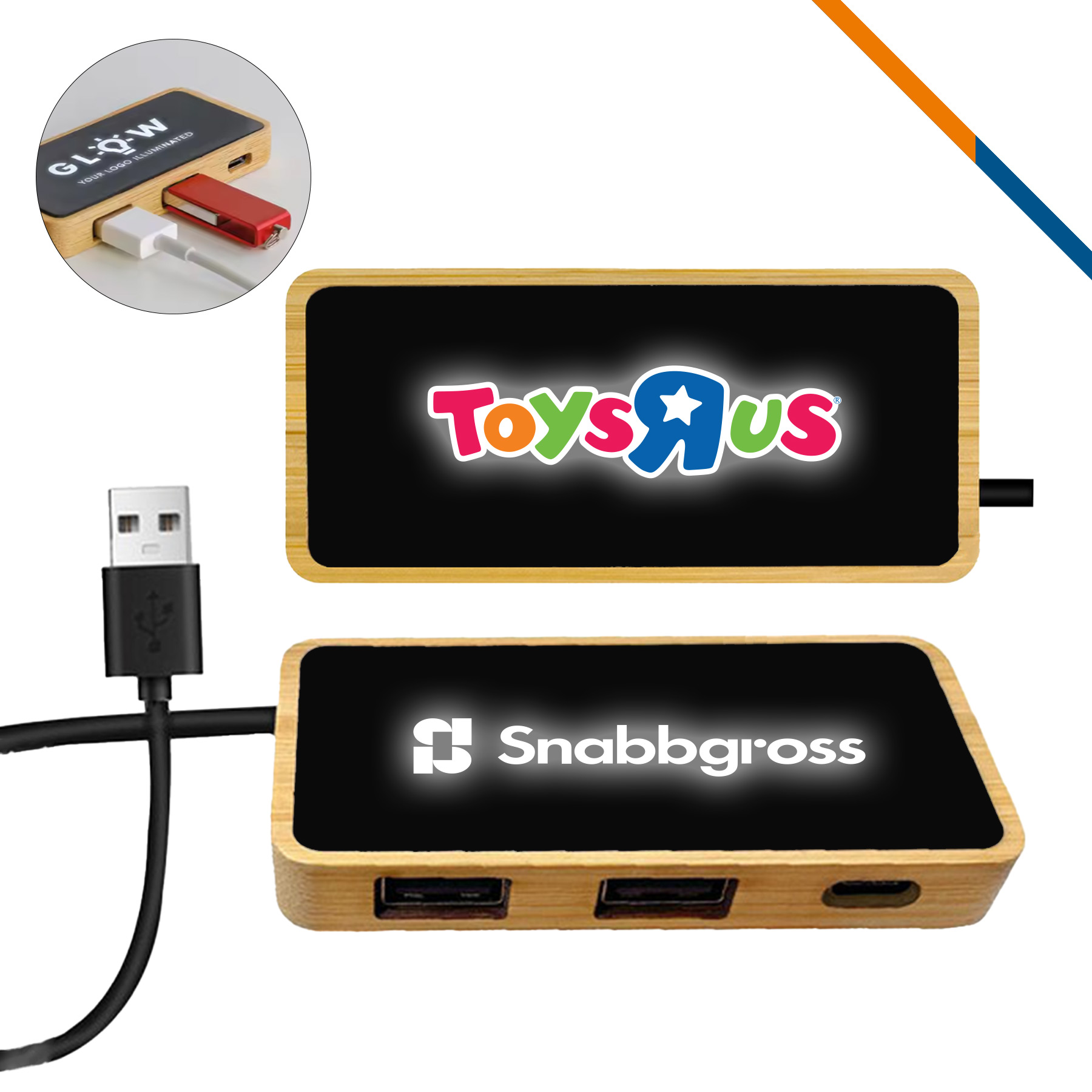 Dovix Light Up Bamboo 3in1 USB Hub 2
