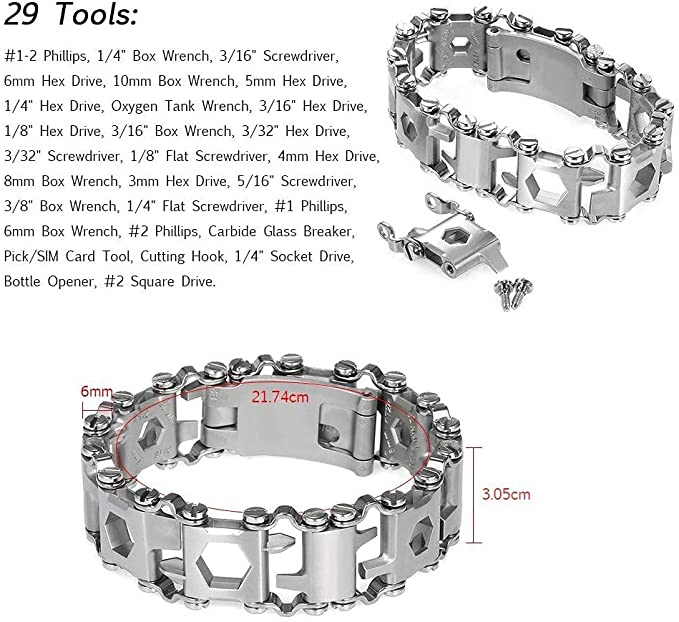 29 In 1 Stainless Steel Multi-functional Tool Bracelet for Family/ Camping/Hiking 11