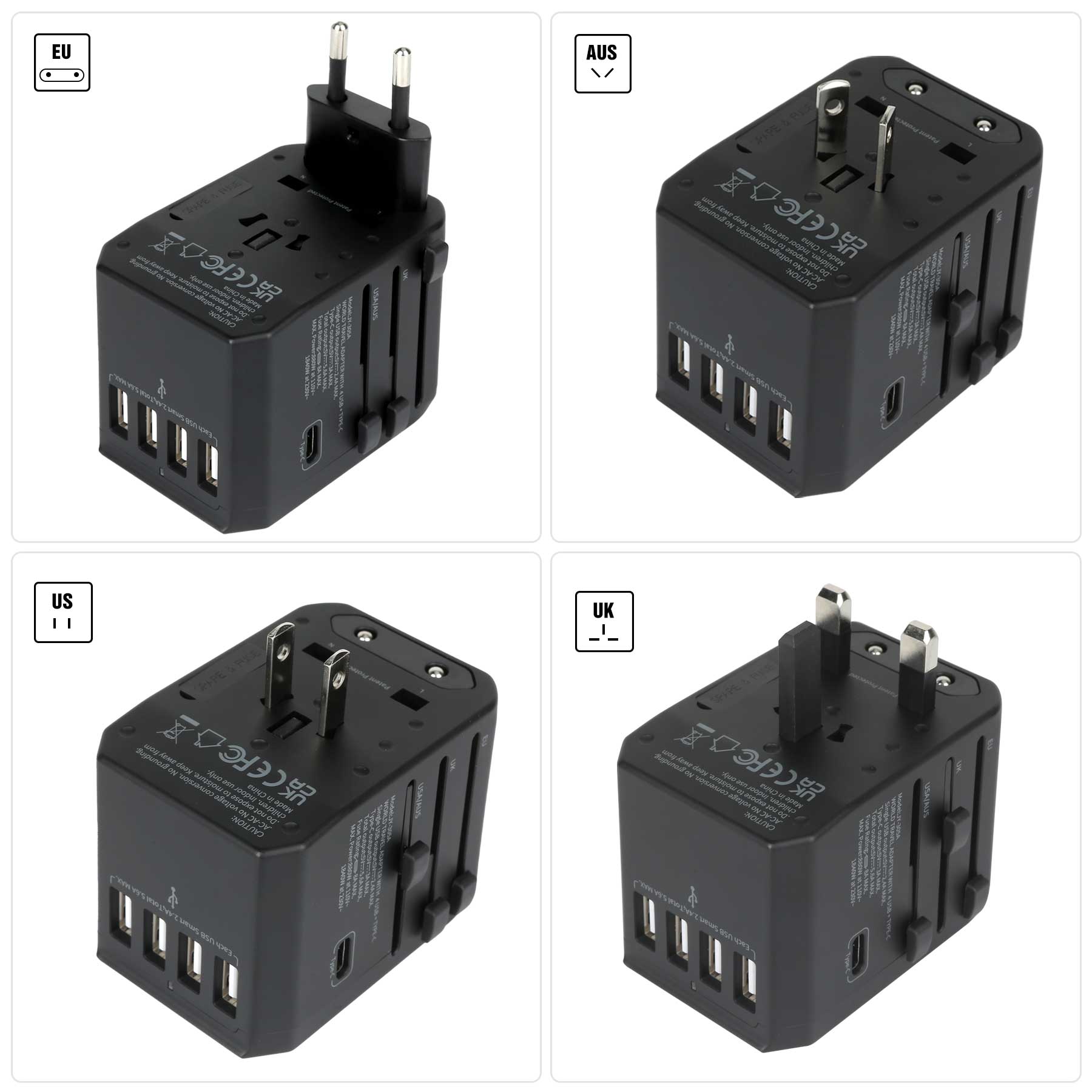 Universal Travel Adapter With 4 USB-A And 1 Type-C Ports 13