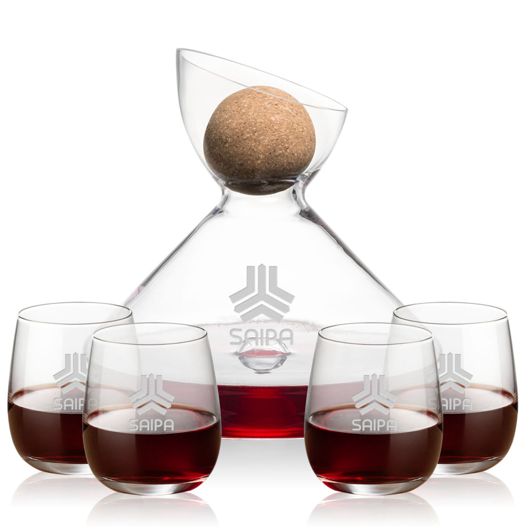 Woodbury Carafe w/Cork Stopper & Crestview Stemless Wine 7