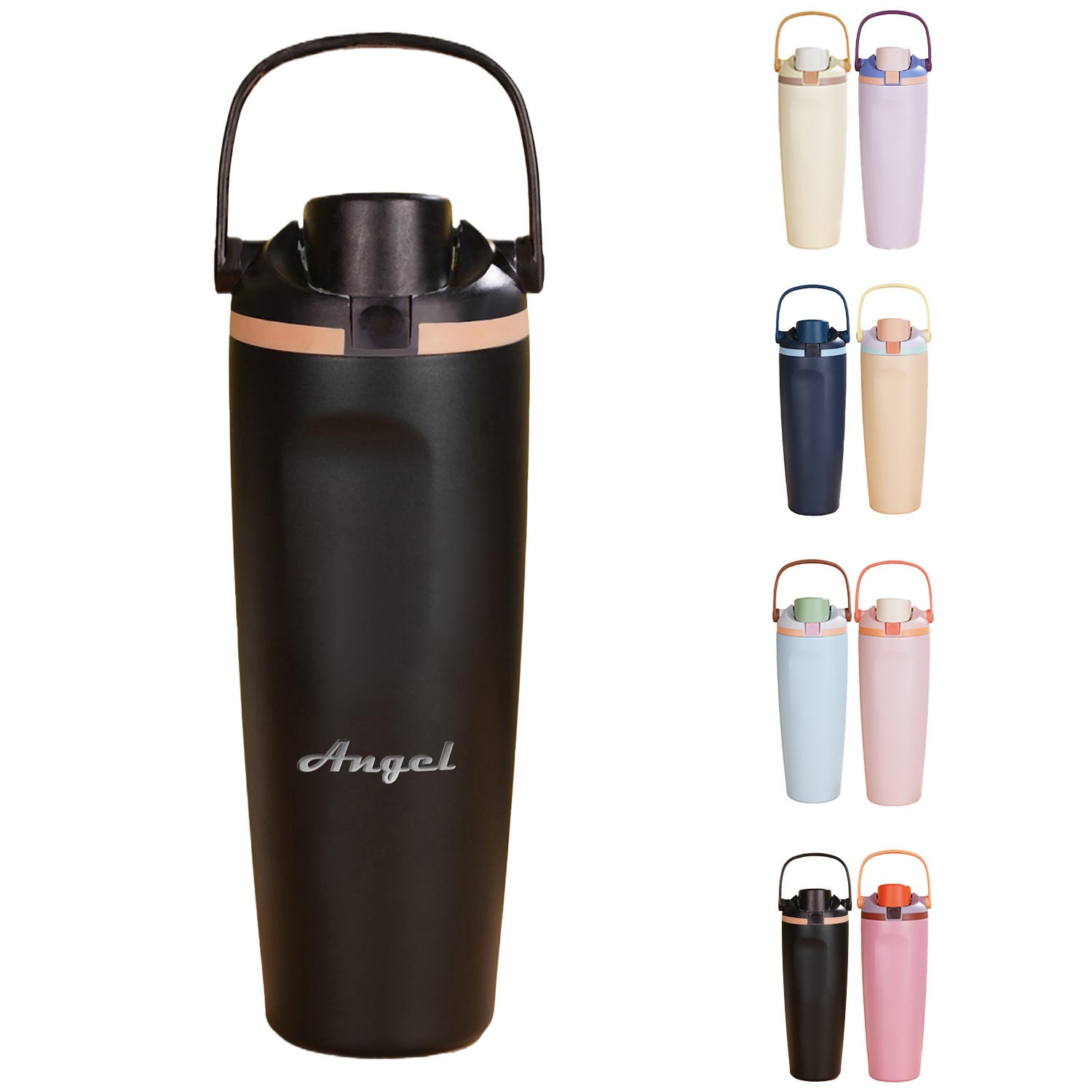 30oz Stainless Steel Foldable Handle Water Bottle with Straw, custom water bottle with logo imprint 1