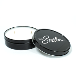 8 oz Tin Travel Candle Black with 4-C Imprint