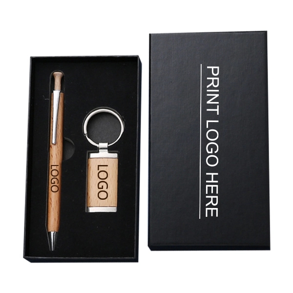 Wood ballpoint pen with keychain gift set 1