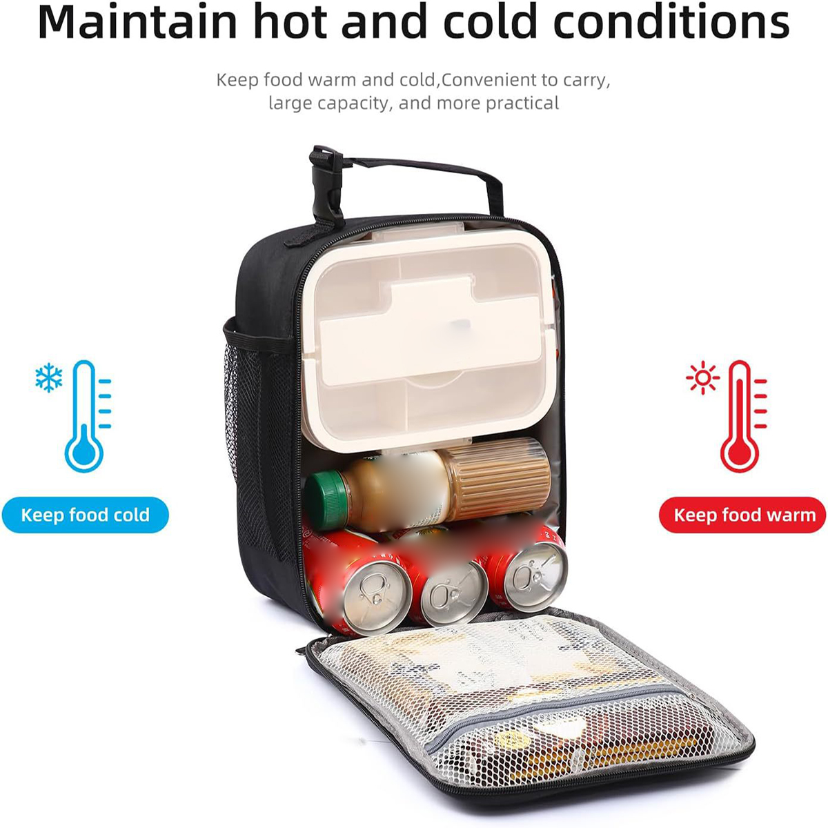 Portable Insulated Lunch Bag With Handle & Shoulder Strap 4