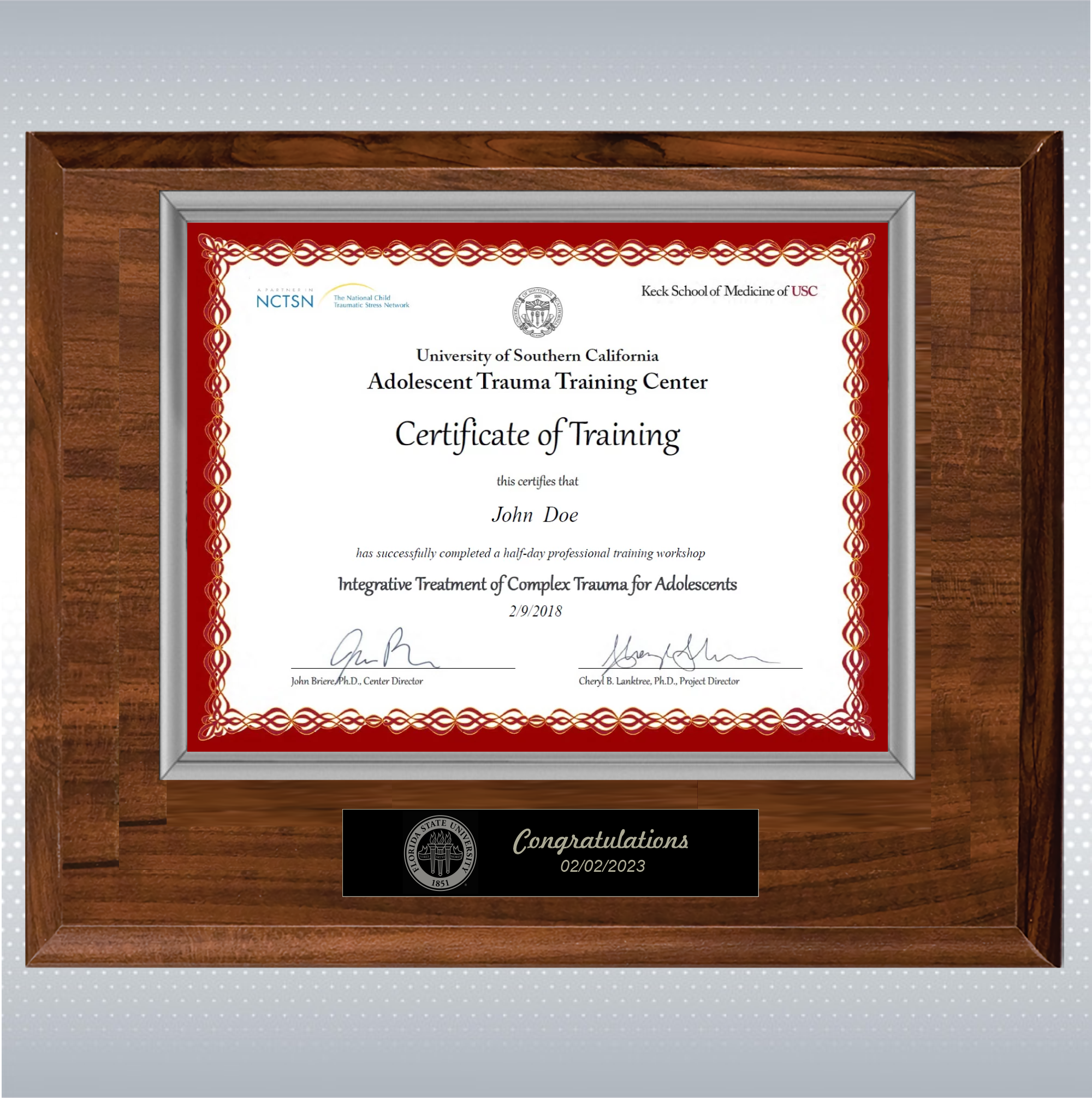 Cherry Finish Certificate Plaque 3