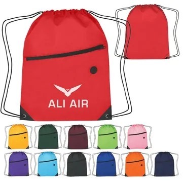 Drawstring Backpack With Front Zipper Pocket ( 13.5" X 18" ) 5