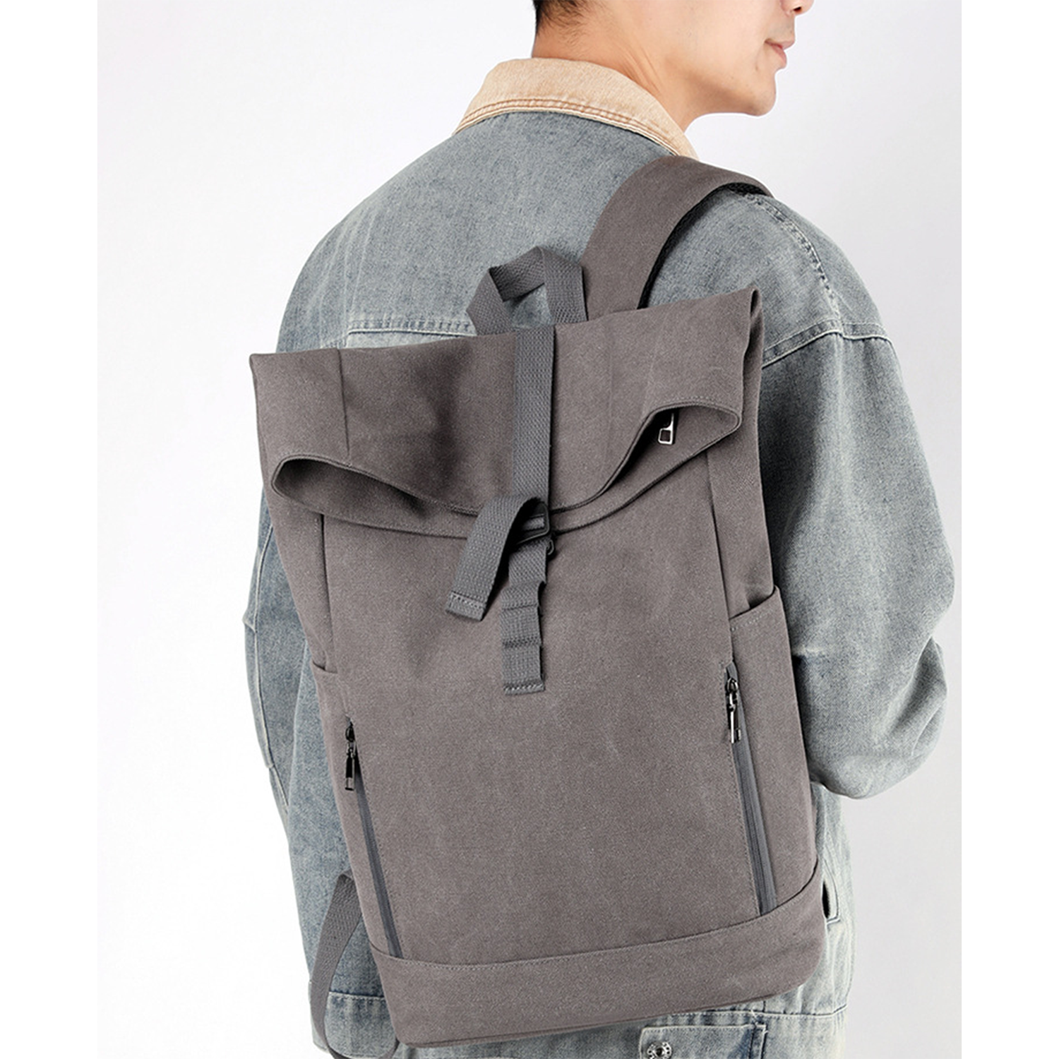 Outdoor Canvas Roll Top Backpack 7