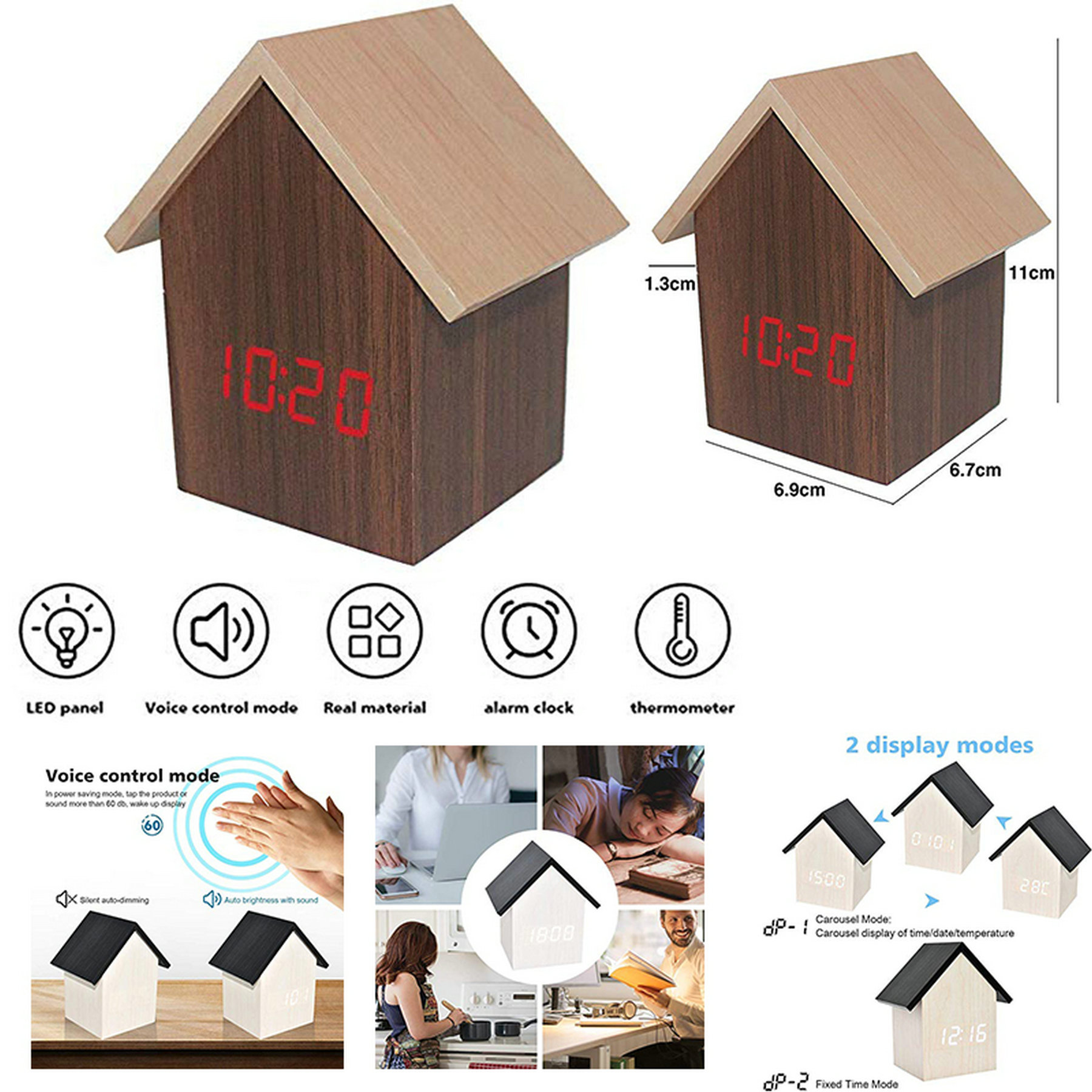 Wooden House Shape Digital Alarm Clock 1