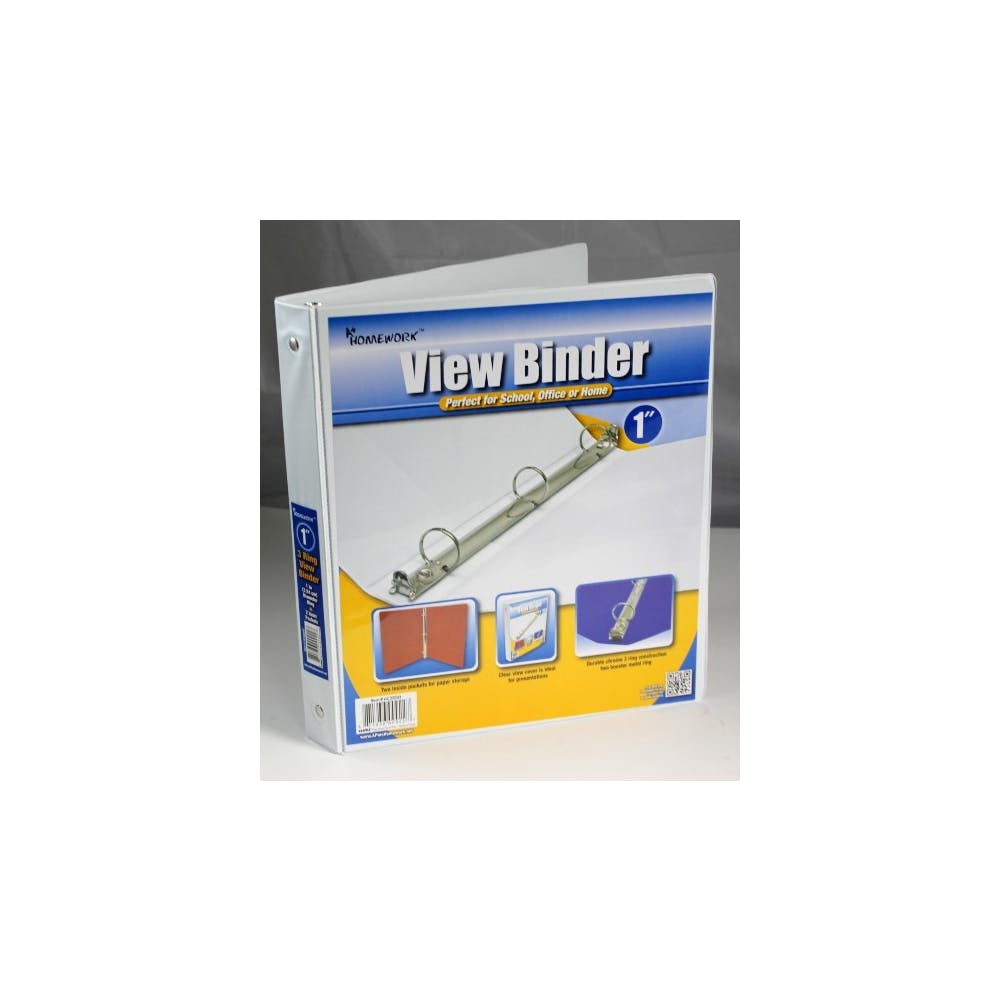 1" 3-Ring View Binder - White Interior Pockets 1