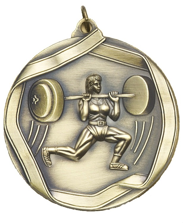 Weightlifter Female Die Cast Medal, 2 1/4" 1