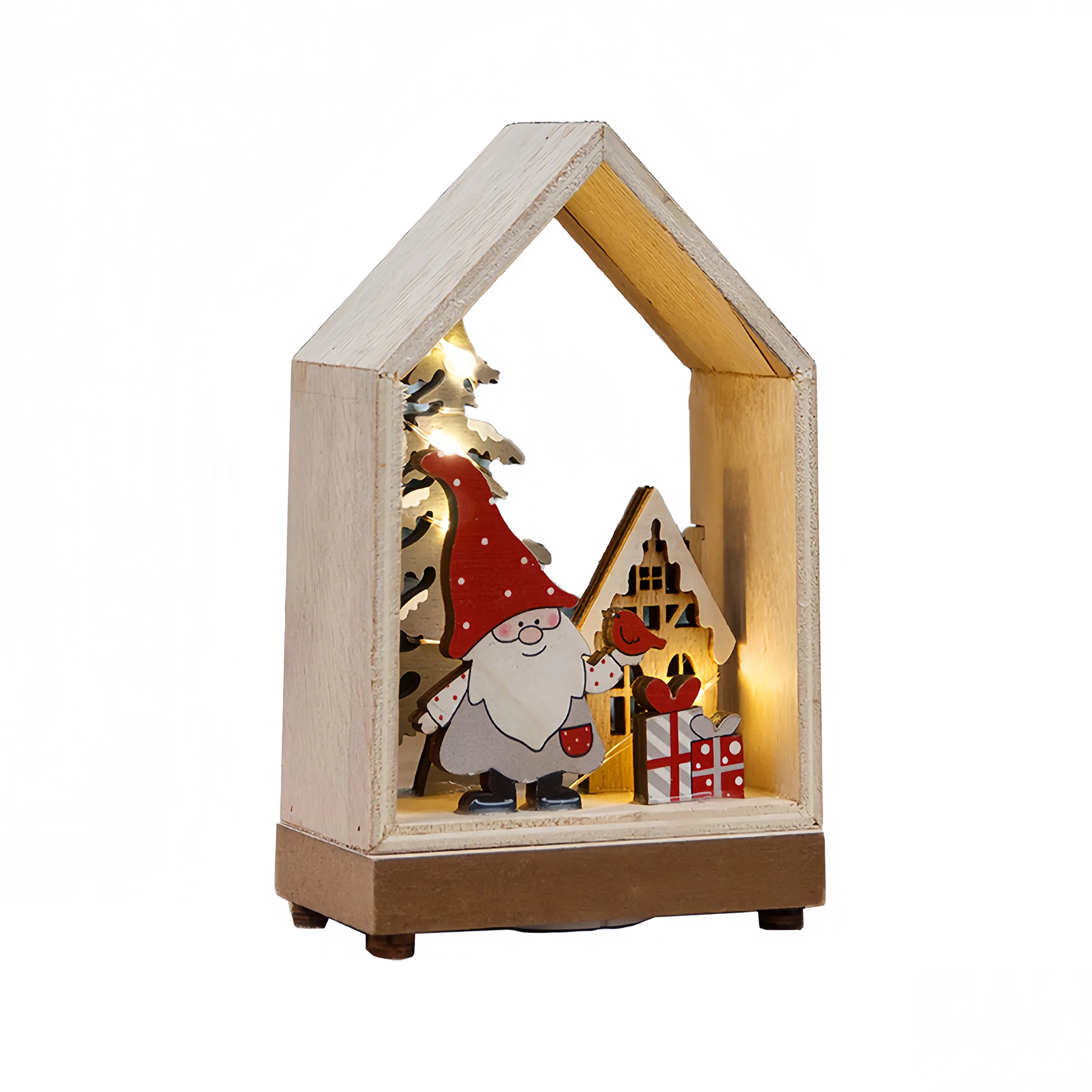 Wood Christmas Decorations Light Up Wooden Houses 5