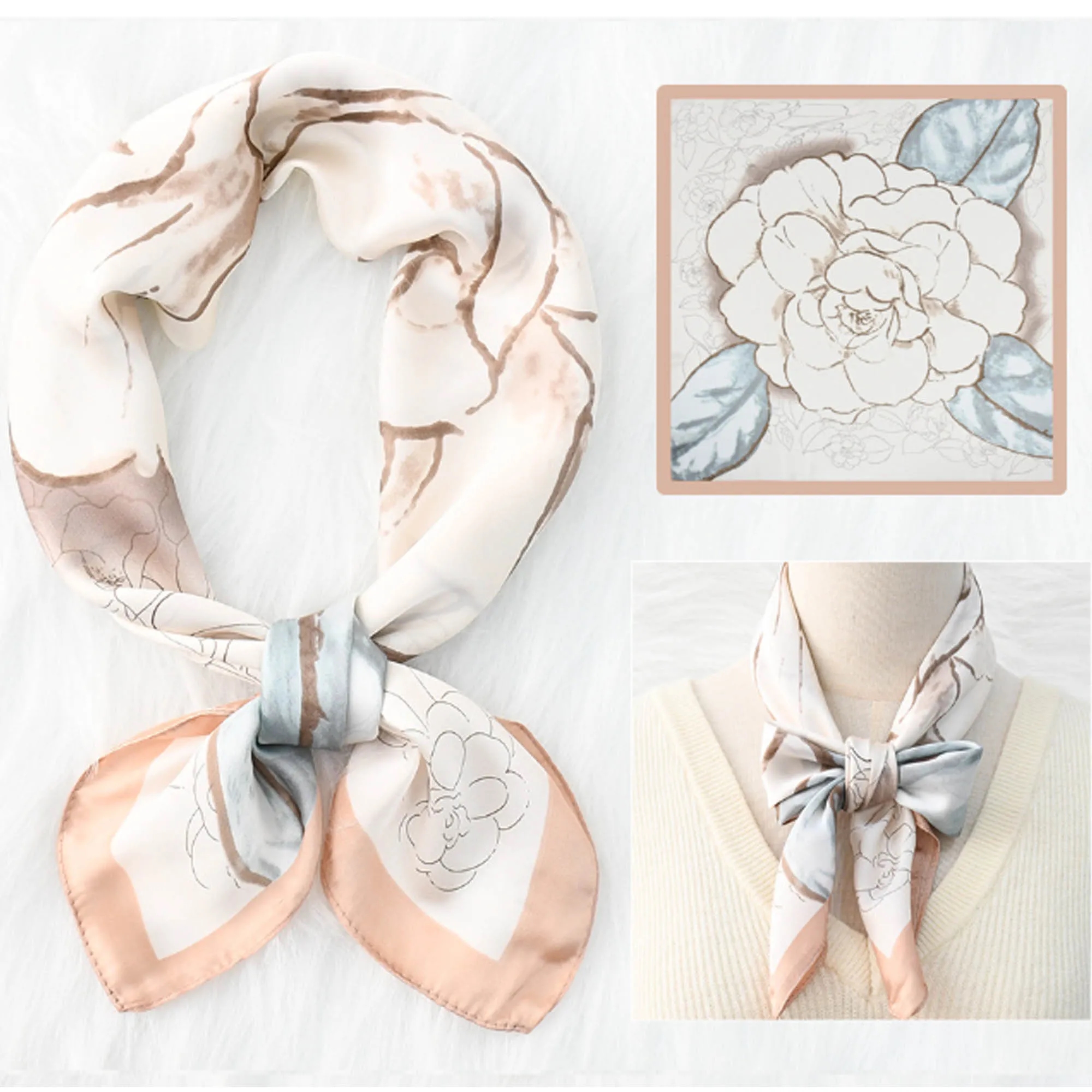Floral Print Silk Square Scarf 5