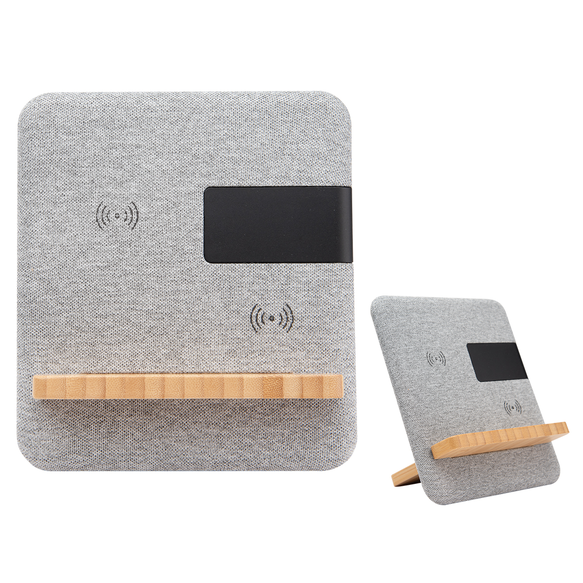 Fabric & Bamboo Wireless Charger With Clock 3