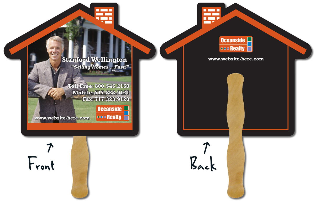 Real Estate Hand Fan - 9.625x8.5 House Shape 3
