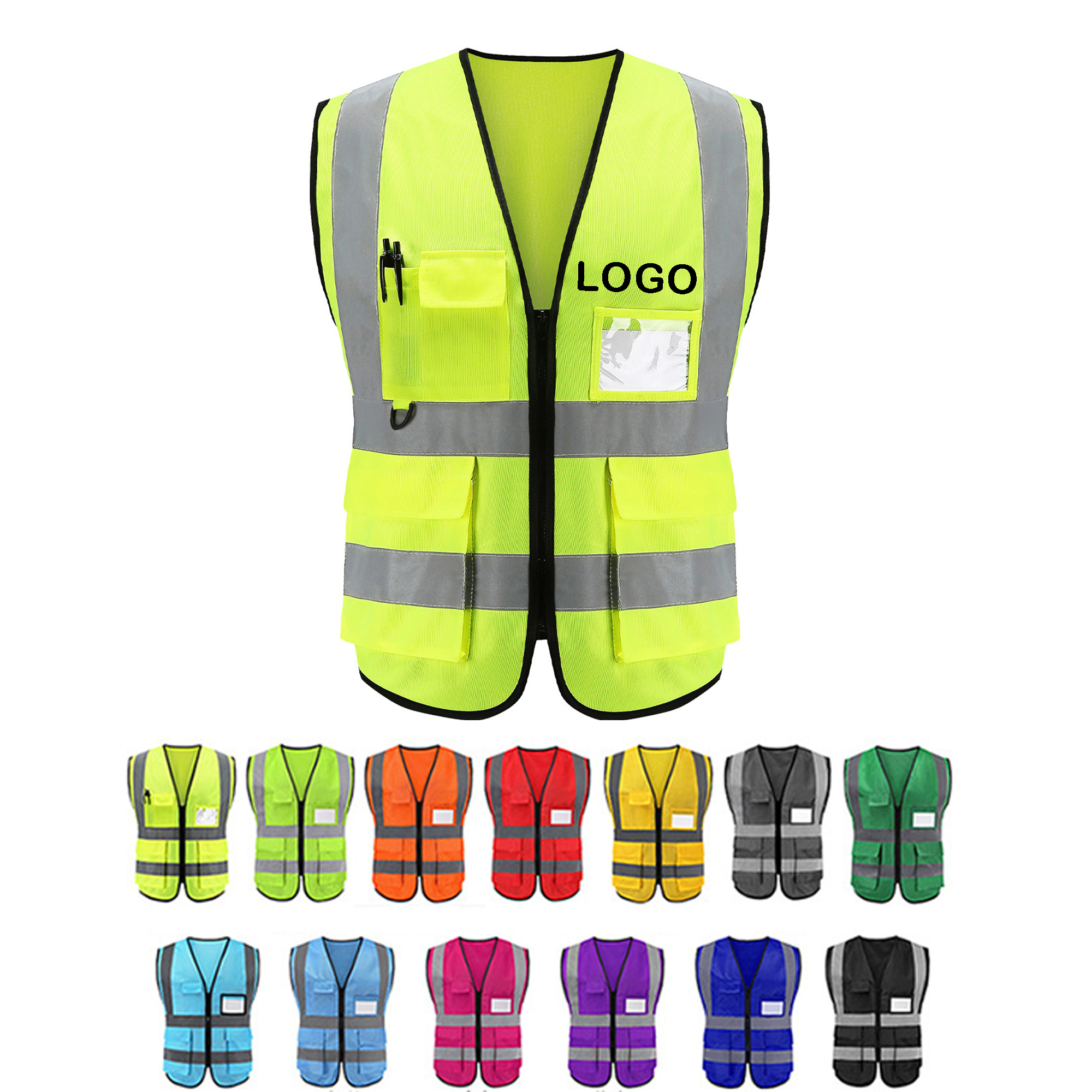 MOQ 50 Polyester Hi-Vis Vest with Pockets 11