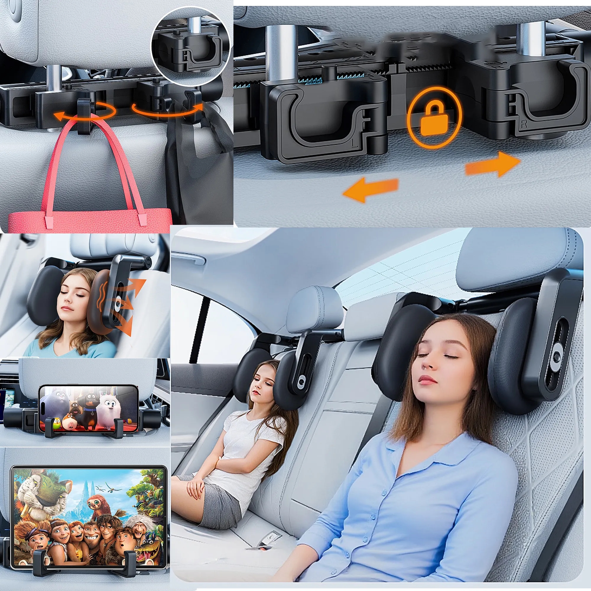 Three-Axis Double-Hook Multi-Functional Car Headrest Memory 3