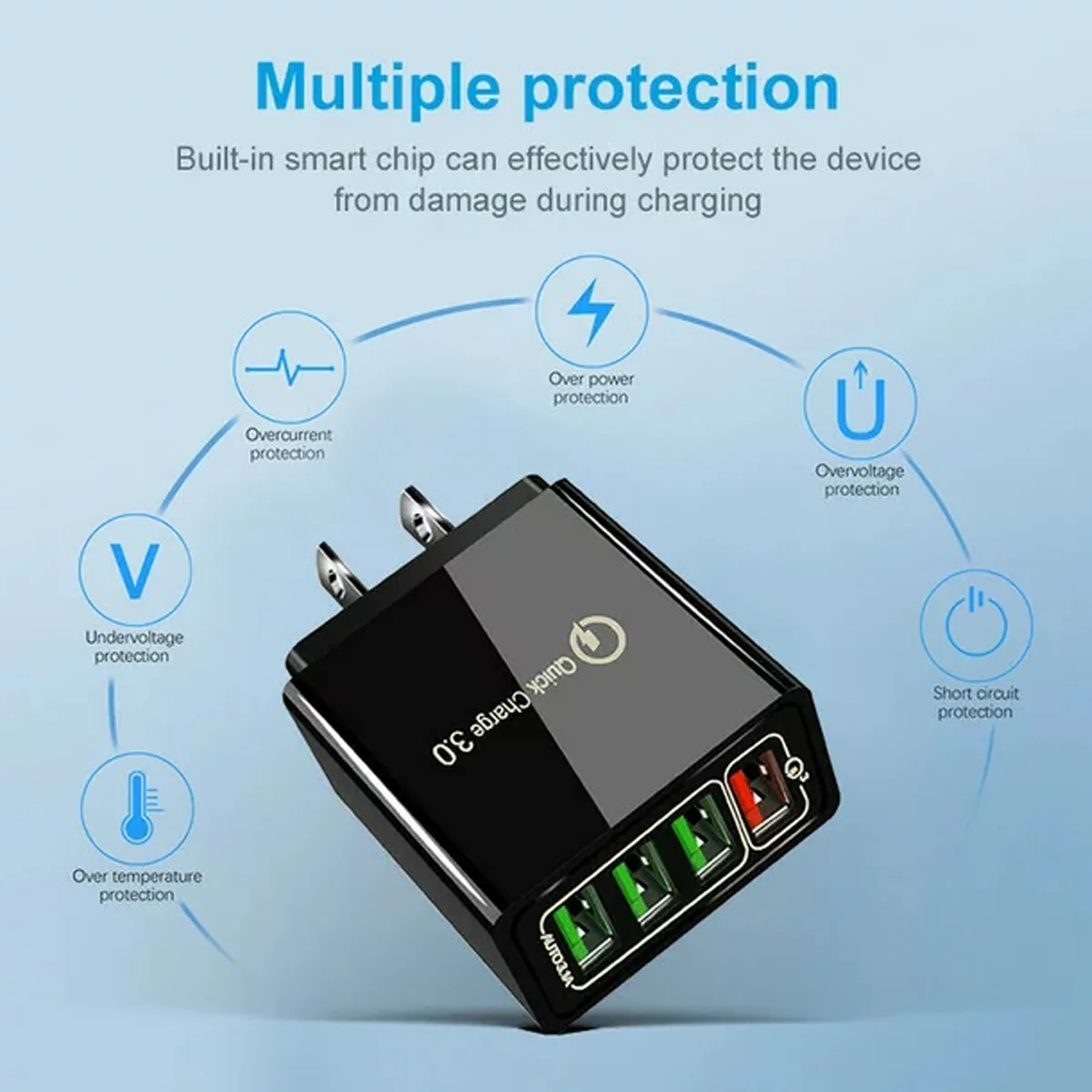 Portable 4 Port Fast Charge QC 3.0 US Plug USB Wall Charger 12