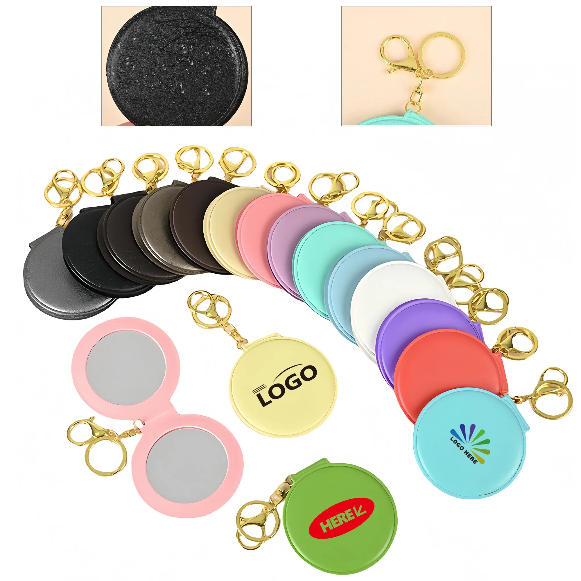 Portable Folding Round Keychain Mirror Matte Dual Sided PVC