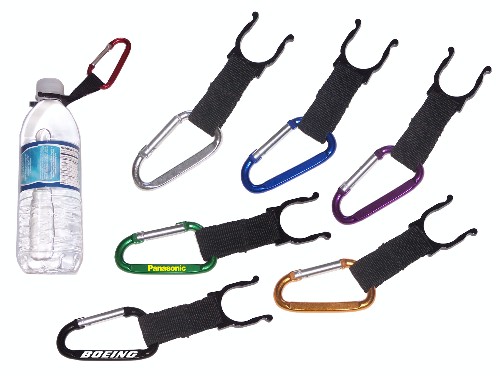 Carabiner with a water bottle holder attached 2