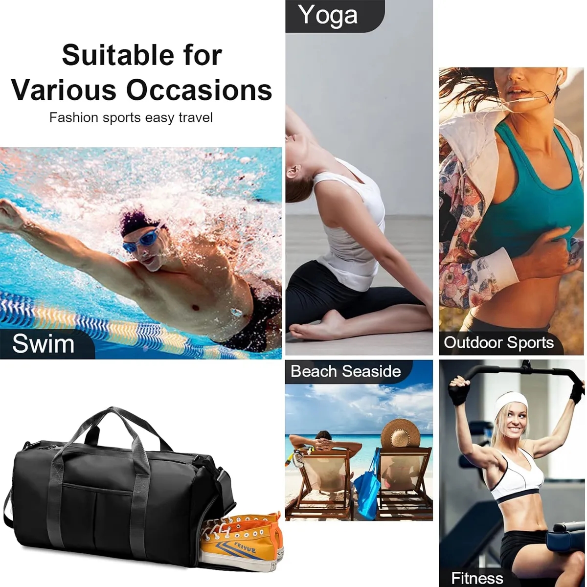 Sports Gym Bag with Wet Pocket & Shoes Compartment 9