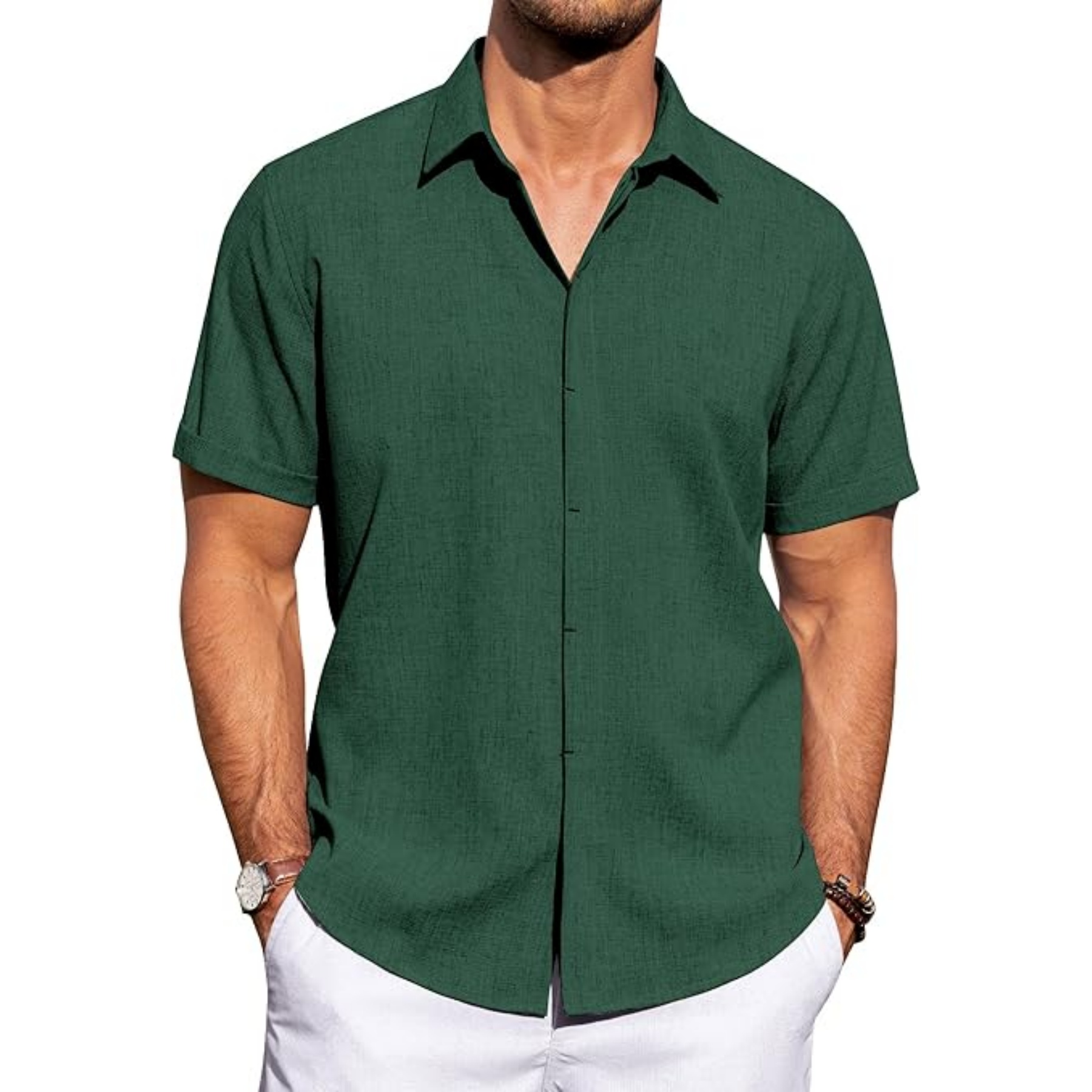 Men's Linen Casual Short Sleeve Shirt 22