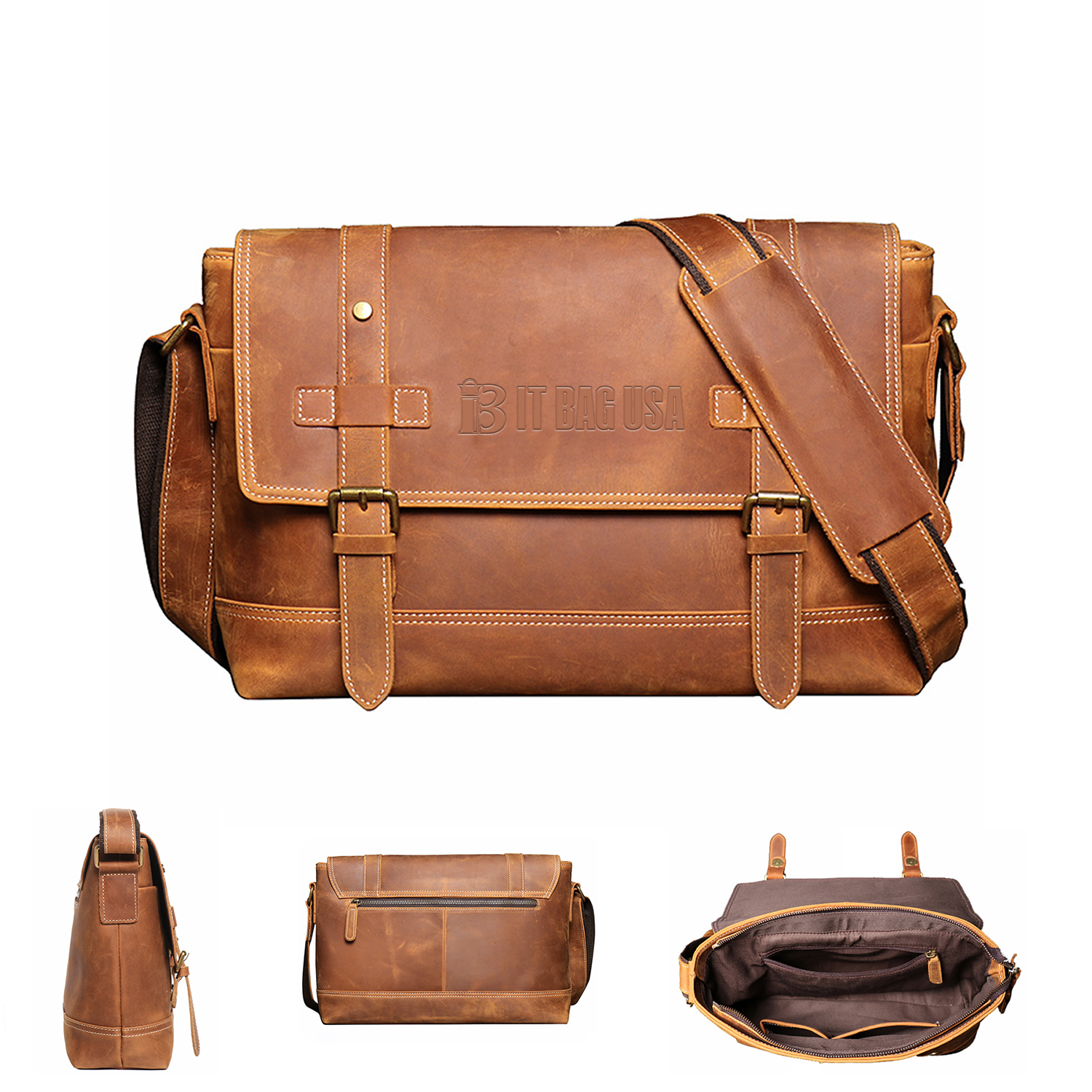 Vintage Crazy Horse Leather Shoulder Bag 5